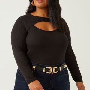 ARULA | Cut Out Long Sleeve Black Body Suit | Black | Plus Size A/1X